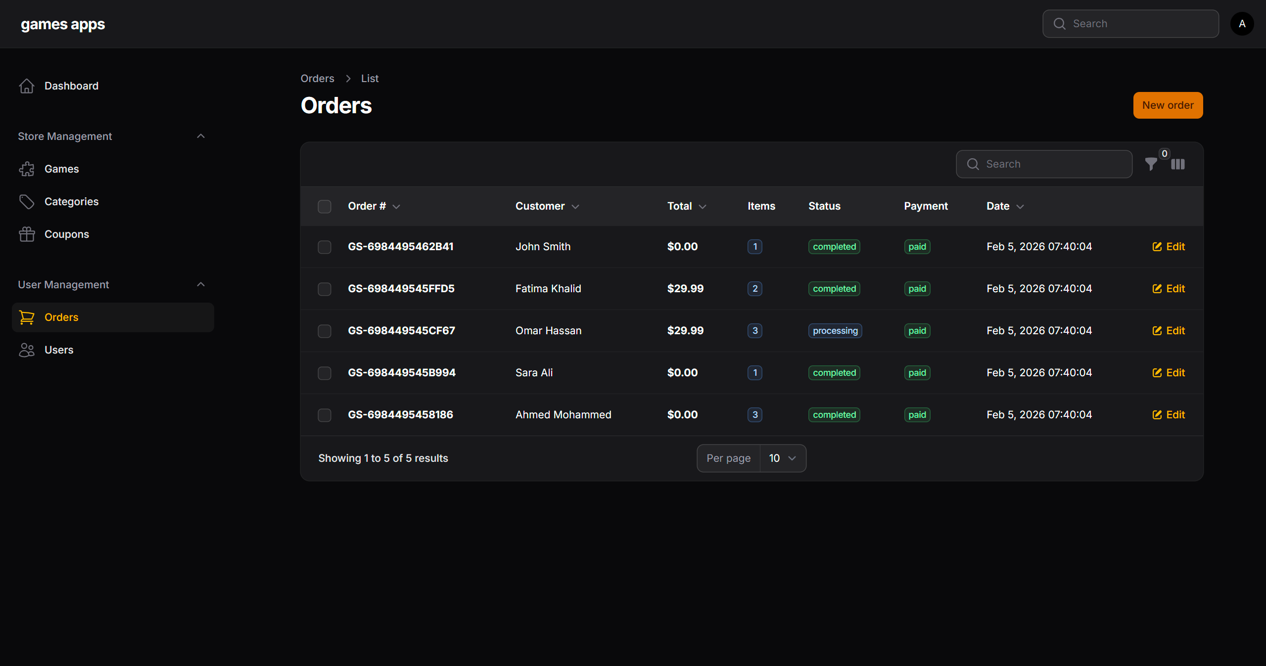منصة متجر ألعاب متكاملة (ويب + تطبيق جوال + لوحة تحكم)