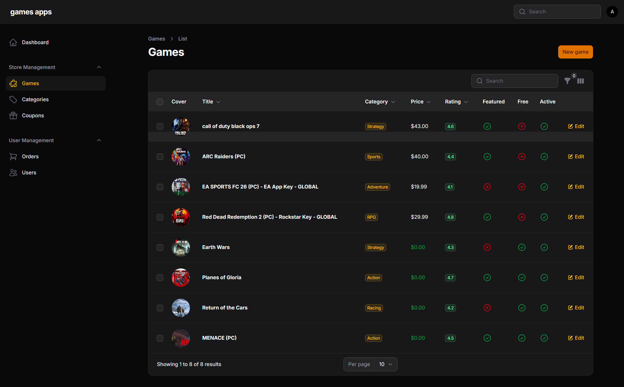 منصة متجر ألعاب متكاملة (ويب + تطبيق جوال + لوحة تحكم)