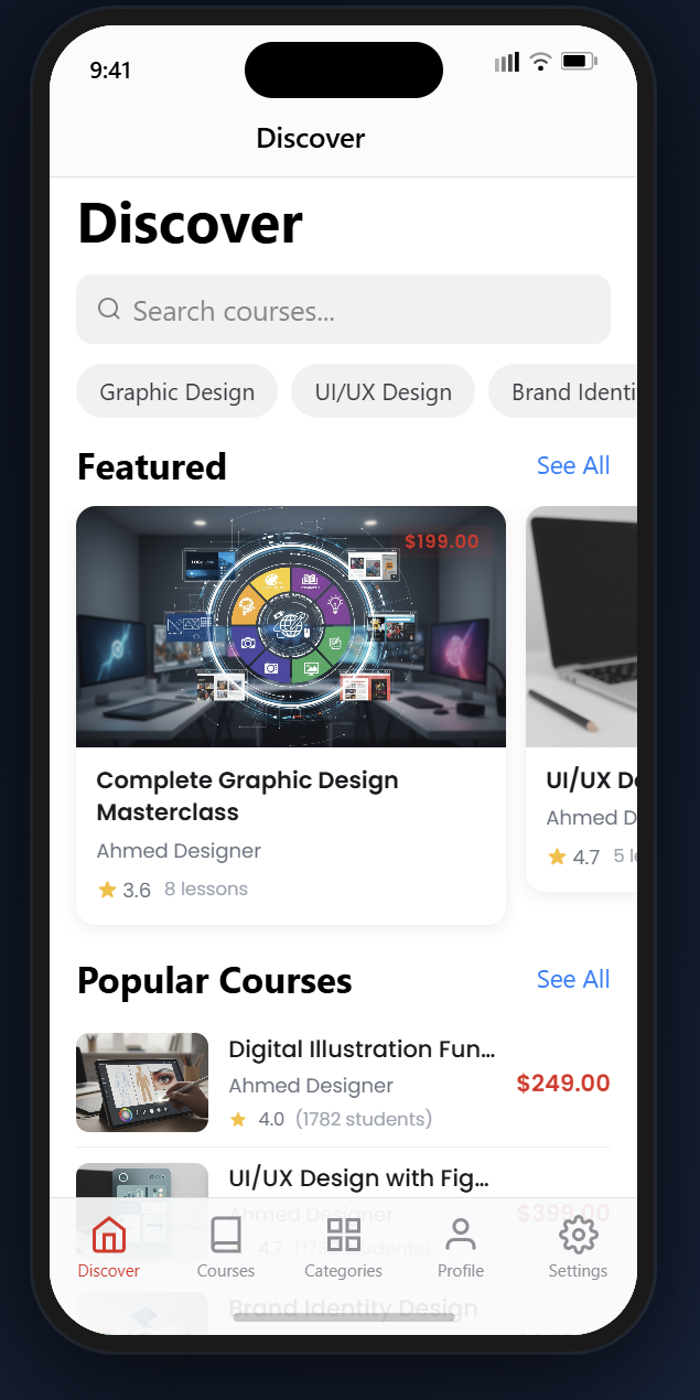 منصة Design Academy – نظام تعليمي متكامل (Laravel + Filament + Flutter API)