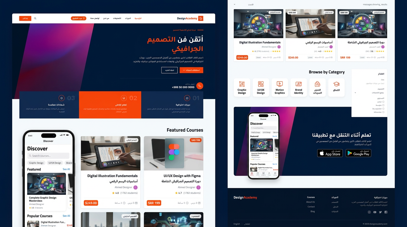 منصة Design Academy – نظام تعليمي متكامل (Laravel + Filament + Flutter API)